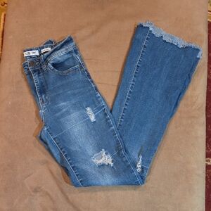 YMI Women's Distressed Blue Cropped Jeans